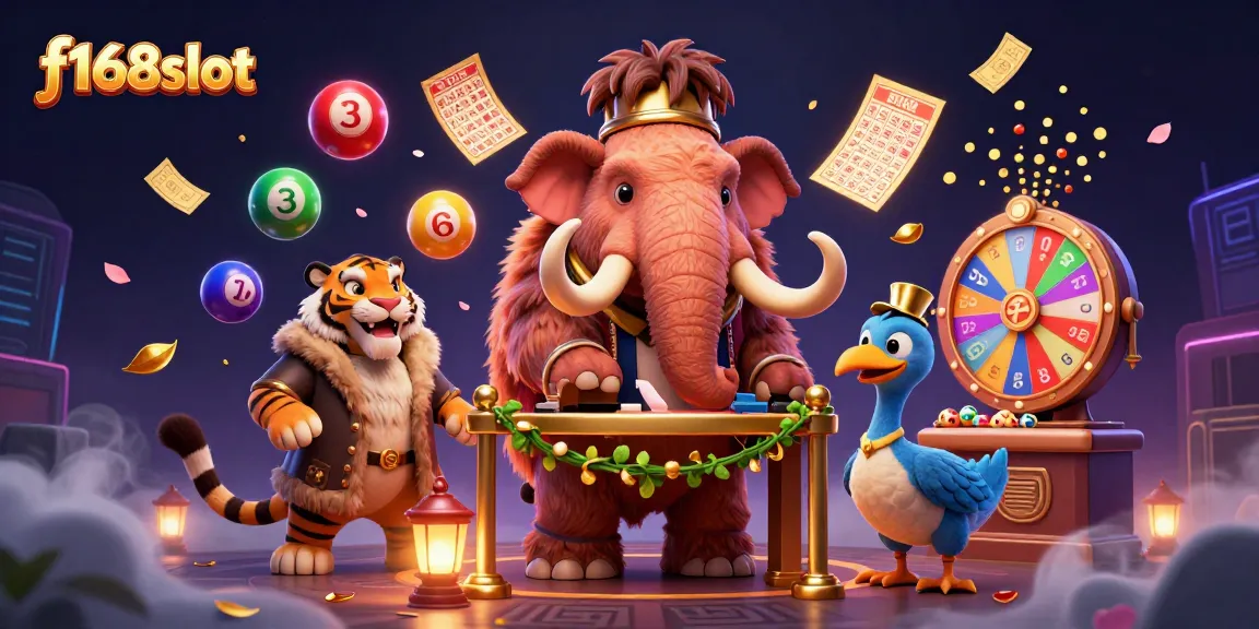 Experience the excitement of f168slot with dynamic characters and vibrant casino elements in a 3D illustration.