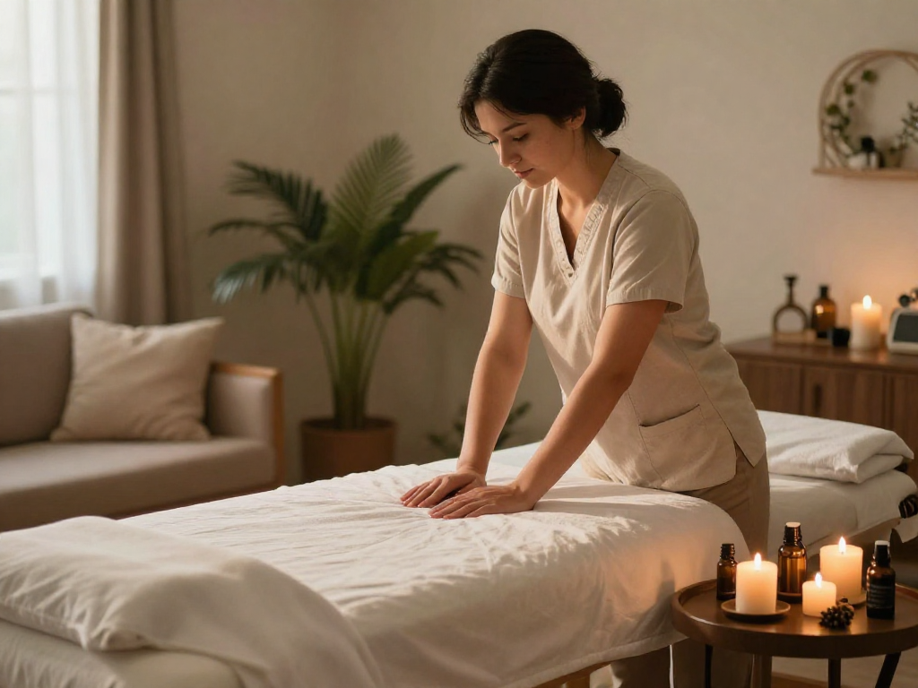 Relaxing 부평출장안마 home massage setup featuring therapist and soothing ambiance.