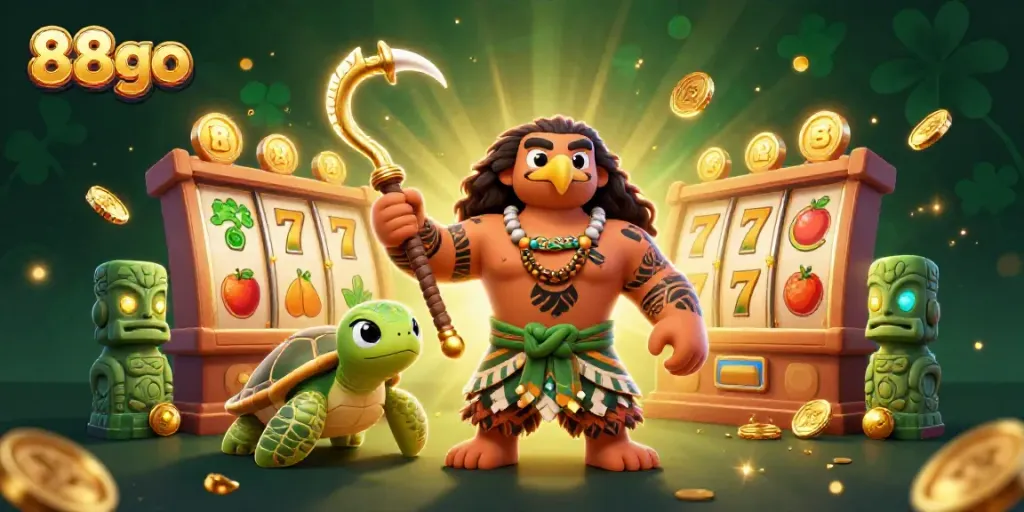Experience thrilling jackpots and slots action with 88go's vibrant 3D illustration of characters and games.