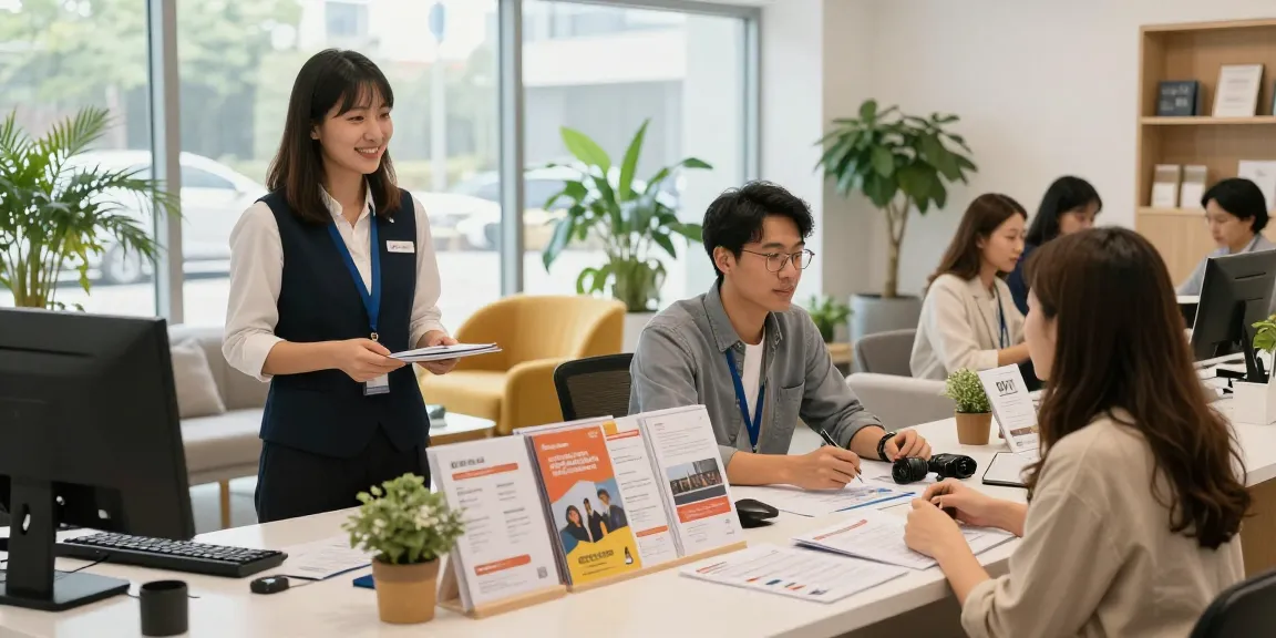 Welcoming OP service center showcasing friendly staff assisting clients, emphasizing 오피코리아's personalized consultation services.
