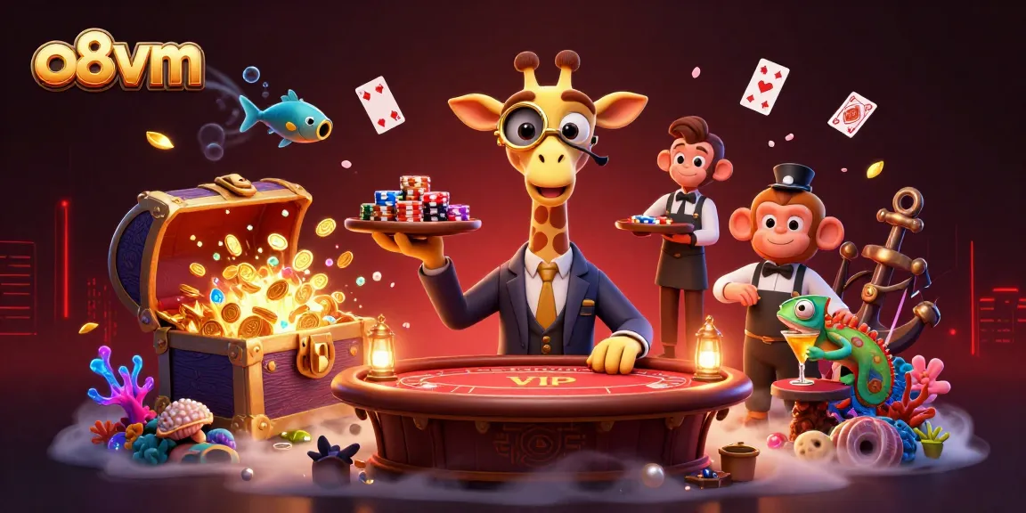 Join the excitement at o8vm with a high-roller giraffe in a lavish casino setting, showcasing gambling thrills.