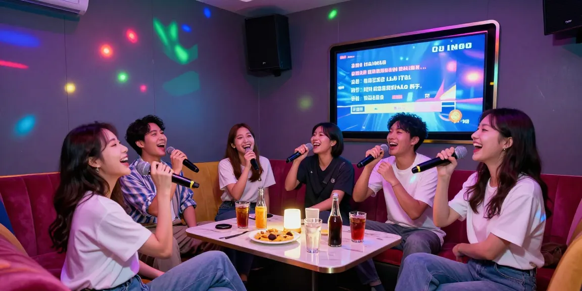 강남가라오케에서 친구들과 즐거운 노래 시간을 보내는 모습