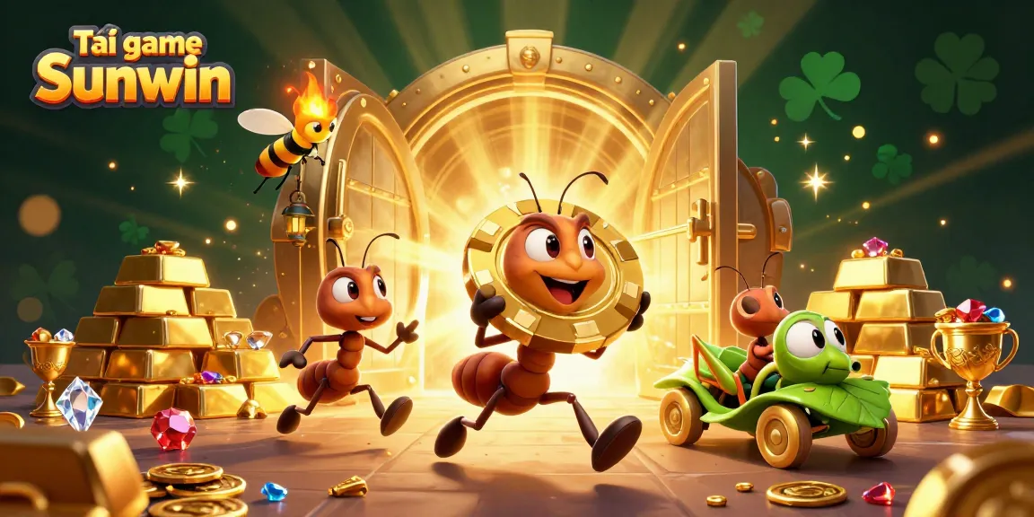 Experience excitement as you tải game Sunwin with a vibrant 3D scene of ants heisting a giant poker chip.