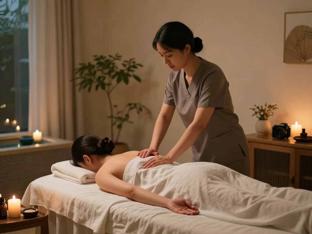 양주출장마사지 중인 마사지 치료사와 편안한 스파 환경
