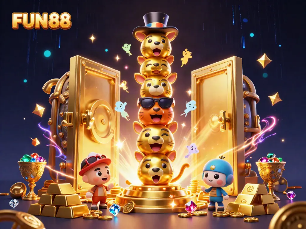 Play exciting games at FUN 88 with vibrant gold treasures and cartoon totem spirits.