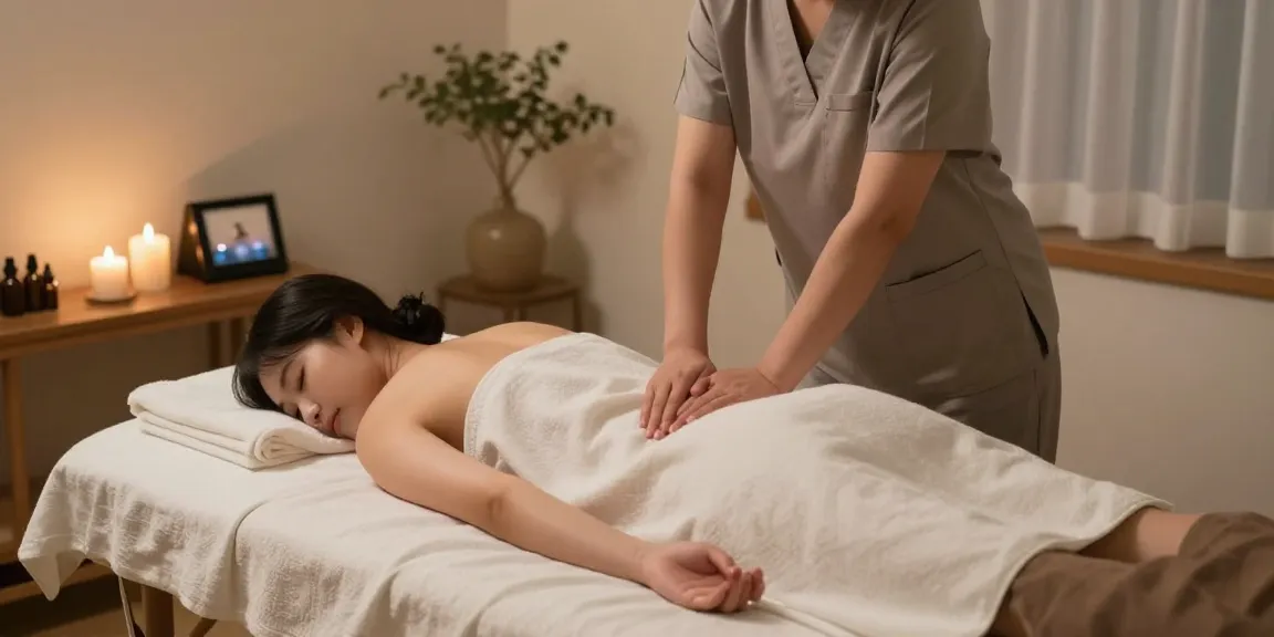Relaxing 김포출장마사지 session with a professional therapist providing care in a cozy home environment.